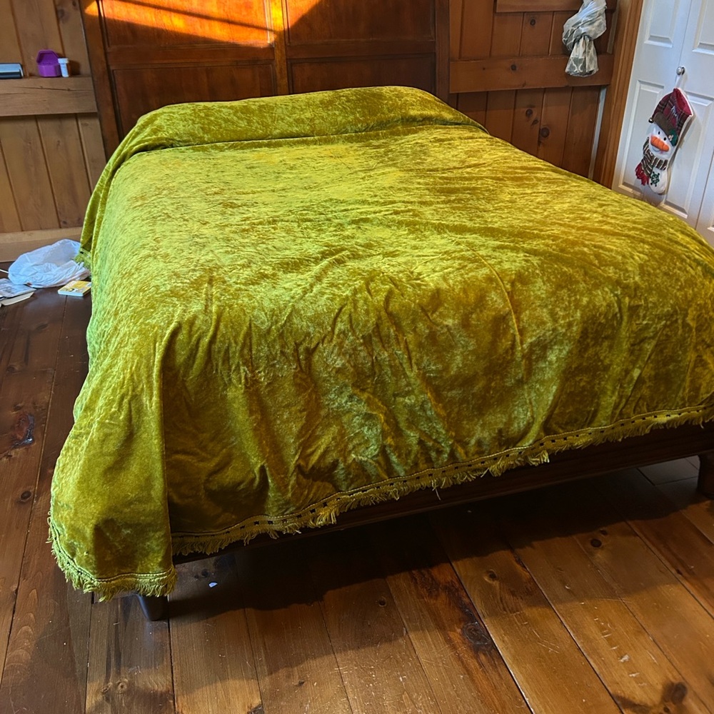 Vintage MCM Green Velvet Bedspread 1950s King Size Mid-Century Modern Rare Find
